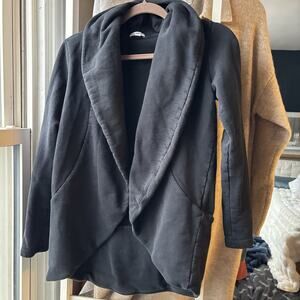 James Perse Solid Black Open Shawl Collar Knit Tunic Blazer Size 4 Jacket